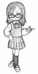  1girl :i gakkatsu! glasses greyscale hand_on_hip highres monochrome s6fight school_uniform takachiho_chiho 