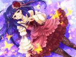  blue_hair butterfly dress flower furudo_erika hair_ornament maekawa_suu pantyhose twintails umineko_no_naku_koro_ni 