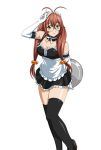  1girl black_legwear breasts brown_hair cleavage glasses green_eyes hair_ornament ikkitousen long_hair looking_at_viewer maid_headdress ryuubi_gentoku simple_background smile solo thigh-highs white_background 