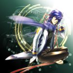  blue_hair cable caffein gloves highres jacket kaito male purple_eyes scarf sitting solo violet_eyes vocaloid 