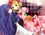  bad_id blonde_hair blue_eyes blue_hair bow checkered dress elbow_gloves frederica_bernkastel gloves hair_bow lambdadelta long_hair multiple_girls pumpkin red_eyes smile umineko_no_naku_koro_ni yuzuki_karu 