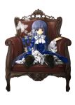  blue_eyes blue_hair butterfly chair frederica_bernkastel long_hair mewkoala oversized_clothes umineko_no_naku_koro_ni 