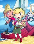   bandana beach boat carrying clouds genzoman link nintendo ocean pirate pointy_ears princess_zelda sail shield signature sky smile sword tetra the_king_of_red_lions the_legend_of_zelda tunic v watermark weapon wind_waker  