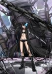 black_rock_shooter black_rock_shooter_(character) blue_eyes boots chain chains darkmaya hoodie katana long_hair scar solo sword twintails weapon 