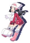  1girl alternate_costume bad_id bag black_eyes black_hair boots hair_ornament hairclip hat hikari_(pokemon) hikari_(pokemon)_(remake) pokemon pokemon_(game) pokemon_dppt poketch scarf simple_background smile solo thigh-highs thighhighs watch white_background wristwatch 