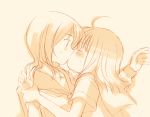  ahoge bad_id blush fukuji_mihoko kiss lowres monochrome multiple_girls orange_(color) saki school_uniform serafuku sketch takei_hisa tokumi_yuiko wrist_grab yuri 