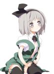  black_thighhighs dressing grey_eyes hairband konpaku_youmu open_clothes open_shirt shirt short_hair silver_eyes silver_hair smile sora_to_umi thigh-highs thighhighs touhou zettai_ryouiki 