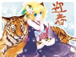  japanese_clothes kimono new_year original solo tiger tiger_ears yukitarou_(awamori) 