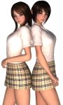  2girls 3d blouse brown_hair hinemaru miniskirt tagme 