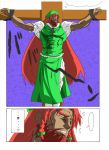  bow braid china_dress chinese_clothes comic crucifixion facial_hair genderswap hat highres hong_meiling kenshirou_(mono_ken) manly muscle red_eyes touhou translated translation_request twin_braids what 