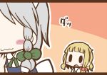  adomi blonde_hair braid comic hand_to_own_mouth hat hat_removed headwear_removed izayoi_sakuya kirisame_marisa maid millipen_(medium) no_eyes open_mouth short_hair silver_hair solid_oval_eyes touhou traditional_media twin_braids wavy_mouth 