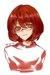  bad_id brown_eyes brown_hair bust glasses original simple_background smile solo white_background youmi 