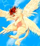  beak blue_eyes fang feathers flammie flying multiple_wings no_humans orange_hair seiken_densetsu seiken_densetsu_2 solo tail talons wings 