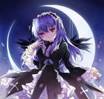  bad_id crescent crescent_moon dress headdress long_hair lowres moon pantyhose pf purple_hair red_eyes rozen_maiden smile solo suigintou 