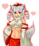  animal_ears bad_id breasts hat heart inubashiri_momiji large_breasts midriff navel red_eyes short_hair silver_hair sm0911 smile solo tail tokin_hat touhou wolf_ears wolf_tail 