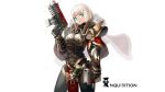  armor artist_request blue_eyes book gun short_hair weapon white white_hair 