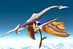  above_clouds blue_skin cloudy_sky dragon dragon_tail flying horn no_humans panzer_dragoon solo tail wings 