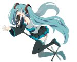  aqua_eyes aqua_hair boots detached_sleeves harano hatsune_miku long_hair looking_at_viewer microphone microphone_stand necktie simple_background skirt solo thigh-highs thigh_boots thighhighs twintails very_long_hair vocaloid white_background 