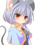  animal_ears bow bust capelet dress highres jewelry koza mouse_ears mouse_tail nazrin pendant red_eyes short_hair silver_hair simple_background solo tail touhou white_background 