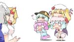  &gt;_&lt; biting blonde_hair blood blue_hair blush braid chibi chibi_on_head closed_eyes dress eyes_closed flandre_scarlet green_hair hairband hat head_biting horn hoshiguma_yuugi izayoi_sakuya komeiji_koishi komeiji_satori long_hair multiple_girls nosebleed o_o person_on_head pink_hair remilia_scarlet sesield short_hair siblings silver_hair sisters teardrop tears touhou twin_braids wavy_eyes wavy_mouth wings 