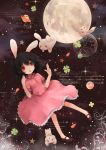  animal_ears black_hair bunny bunny_ears carrot dress full_moon highres inaba_tewi jewelry moon nanashina necklace planet rabbit red_eyes short_hair solo star touhou 