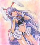  arched_back breasts bunny_ears bunny_tail headphones long_hair marker_(medium) mayo_riyo navel race_queen racequeen red_eyes reisen_udongein_inaba sample tail touhou traditional_media very_long_hair wrist_cuffs 