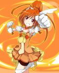  bike_shorts boots brown_eyes cure_sunny fiery_background fire gloves hino_akane ixy orange_(color) orange_background orange_hair precure shorts_under_skirt smile_precure! solo thigh-highs thigh_boots thighhighs 