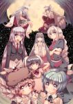  animal_ears antennae bad_id black_eyes black_hair blazer blue_eyes bow bunny_ears cream_(nipakupa) crossed_arms dress ex-keine fujiwara_no_mokou full_moon green_hair hair_bow hat horns houraisan_kaguya imperishable_night inaba_tewi kamishirasawa_keine long_hair looking_at_viewer moon multiple_girls mystia_lorelei necktie nurse_cap pink_eyes pink_hair reisen_udongein_inaba short_hair silver_hair smile touhou very_long_hair wings wriggle_nightbug yagokoro_eirin 