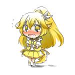  animal_ears blonde_hair blush boots bow chibi cure_peace dog_ears dog_tail hair_ornament kise_yayoi long_hair lowres magical_girl open_mouth ponytail precure rebecca_(keinelove) shirt sitting skirt skirt_set smile_precure! solo tail tears wavy_mouth white_background yellow_eyes 