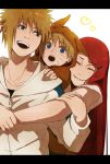  2boys age_difference blonde_hair blue_eyes child closed_eyes couple evuxa eyes_closed facial_mark family father_and_son group_hug hair_ornament hairclip hoodie hug hug_from_behind husband_and_wife kirono long_hair mother_and_son multiple_boys namikaze_minato naruto open_mouth red_hair redhead short_hair smile spiked_hair spiky_hair uzumaki_kushina uzumaki_naruto very_long_hair young 