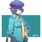  androgynous blue_eyes blue_hair breasts cabbie_hat crossdressinging female glasses hand_on_hip hat hips large_breasts looking_at_viewer necktie persona persona_4 reverse_trap shirogane_naoto short_hair solo tomboy yoshian yoshian2 
