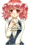  1girl :&lt; blush dress inu_x_boku_ss pink_eyes pink_hair roromiya_karuta school_uniform solo traditional_media twintails yuizawa 