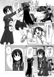  5girls ahoge akagi_(kantai_collection) arms_up child comic flat_gaze hairband haruna_(kantai_collection) head_grab hiei_(kantai_collection) kaga_(kantai_collection) kantai_collection kongou_(kantai_collection) lifting long_hair monochrome multiple_girls open_mouth school_uniform serafuku shino_(ponjiyuusu) shoes short_hair side_ponytail skirt smile sneakers translation_request triangle_mouth younger 