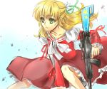  blonde_hair bow claire_bennett dress green_eyes gun hair_bow half_updo ichineko. long_hair out_of_character red_dress ribbon sketch solo tales_of_(series) tales_of_rebirth weapon 