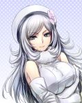  1girl aila_jyrkiainen blue_eyes breasts gloves gundam gundam_build_fighters hat kyata large_breasts long_hair looking_at_viewer silver_hair solo taut_clothes 