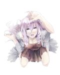  ahoge bare_shoulders barefoot blue_eyes braid from_above ia_(vocaloid) kuroman long_hair looking_at_viewer looking_up open_mouth pink_hair simple_background solo torn_clothes twin_braids very_long_hair vocaloid white_background 