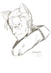  animal_ears batou bust cat_ears extra_ears ghost_in_the_shell highres kemonomimi_mode monochrome muku-coffee short_hair simple_background solo white_background 