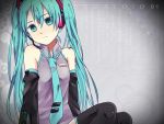  aqua_eyes aqua_hair bare_shoulders binary detached_sleeves frown hatsune_miku headset long_hair looking_at_viewer necktie sheepstar solo thigh-highs thighhighs twintails vocaloid wallpaper 