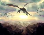  flying horn landscape mountain no_humans panzer_dragoon wings 
