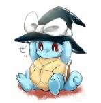  clothed_pokemon cosplay hands_on_hat hat hat_bow kirisame_marisa kirisame_marisa_(cosplay) lowres no_humans pokemon pokemon_(creature) pokemon_(game) pokemon_rgby pun red_eyes shell simple_background sitting solo squirtle tigern touhou translation_request white_background witch witch_hat 
