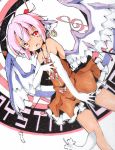  adapted_costume animal_ears bare_shoulders dress earrings elbow_gloves feathers giwa gloves jewelry mystia_lorelei pink_hair red_eyes solo strapless_dress touhou white_gloves wings 