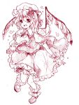 :d ascot bad_id bow crystal dress fang flandre_scarlet hat hat_bow monochrome open_mouth side_ponytail smile solo star the_embodiment_of_scarlet_devil toirotukimi touhou wings 