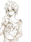  bad_id cat glasses holding looking_at_viewer male monochrome nagisa_kaworu neon_genesis_evangelion solo toirotukimi traditional_media 