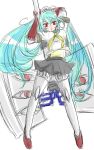  aqua_hair battle_axe blue_hair headphones labrys long_hair persona persona_4 persona_4:_the_ultimate_in_mayonaka_arena pleated_skirt ponytail red_eyes robot_joints school_uniform skirt solo very_long_hair weapon 