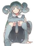  bike_shorts blue_eyes blue_hair boots face hair_bobbles hair_ornament hat highres kawashiro_nitori pisoshi rubber_boots smile solo touhou twintails 