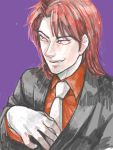  face formal hands ichijou_(kaiji) kaiji male necktie red_hair redhead smirk solo suit tegaki 