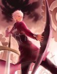  aile_(crossroads) archer bow_(weapon) fate/stay_night fate_(series) gears male planted_sword planted_weapon solo sword unlimited_blade_works weapon white_hair 