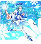  blue blue_background blue_eyes blue_hair bow brooch cure_marine floral_background flower happy heartcatch_precure! jewelry kurumi_erika kuzuyama long_hair magical_girl no_nose pointing precure puffy_sleeves ribbon shoes solo thigh-highs thighhighs white_legwear wrist_cuffs 
