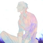  archer casual closed_eyes eyes_closed fate/stay_night fate_(series) hair_slicked_back male muted_color sanbonzakura solo white_background white_hair 