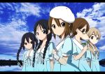  akiyama_mio alternate_hairstyle bad_id beret bespectacled black_eyes black_hair blonde_hair blue_dress blue_eyes braid brown_eyes brown_hair dress flower glasses hat hirasawa_yui k-on! k-on!_movie kotobuki_tsumugi letterboxed multiple_girls nakano_azusa ragho_no_erika singing! tainaka_ritsu twin_braids twintails 